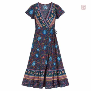 Robe légère à motif floral bleu pour femme