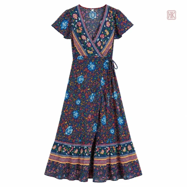 Robe légère à motif floral bleu pour femme