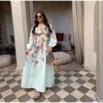 Robe Kimono Fleurie à Manches Longues