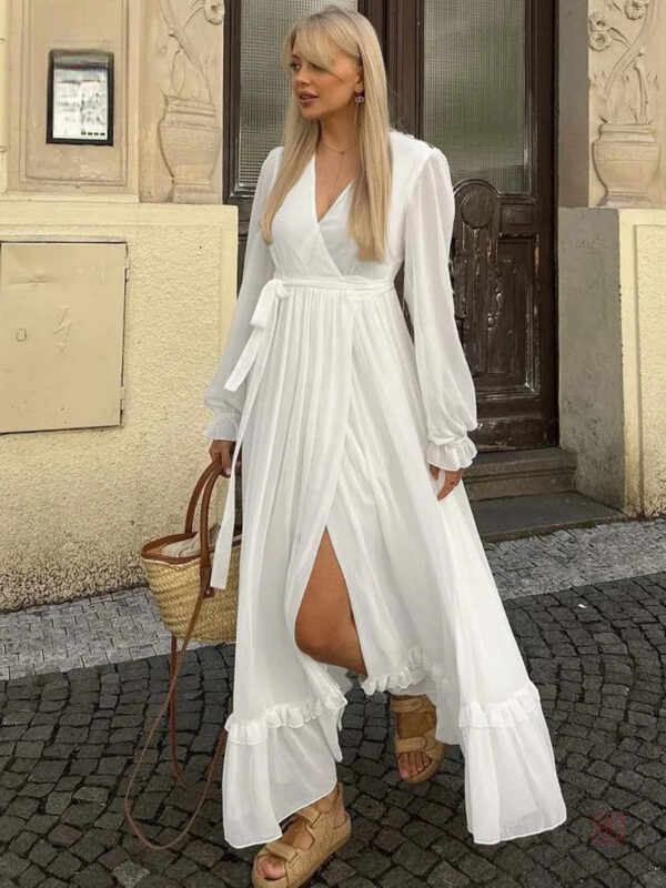Robe Kimono Blanche à manches longues