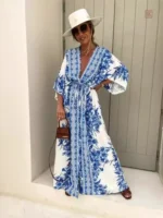 Robe Kimono Bleue Longue