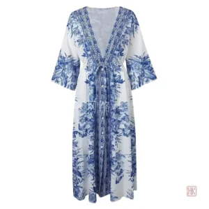 Robe Kimono Bleu Élégante