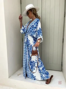 Robe Bleu avec Manches Amples