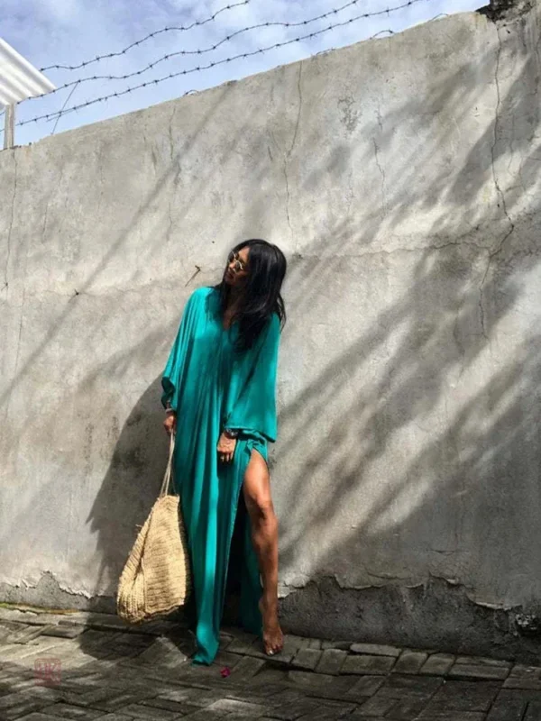 robe-kimono-bleue-verte-1 Robe Kimono Bleue Verte élégante et fluide