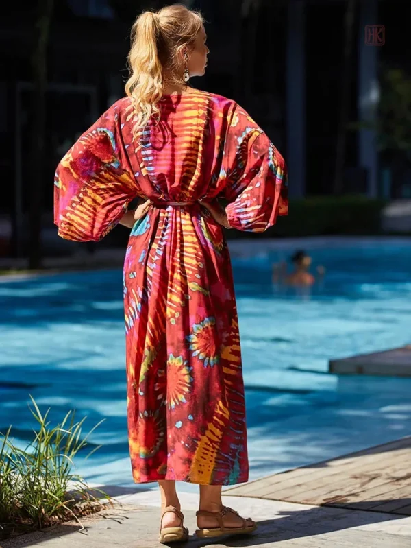 Robe kimono boho avec des imprimés variés et modernes