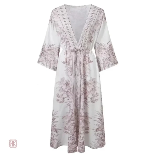 Robe beige fluide au design kimono tendance