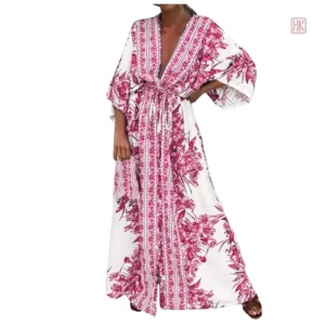 Robe kimono ceinturée, style décontracté