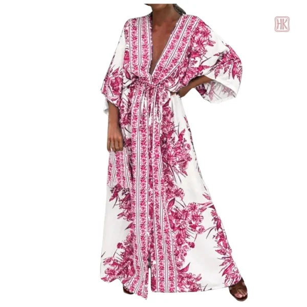 Robe kimono ceinturée, style décontracté