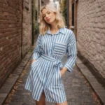 Robe Kimono Rayée Bleue