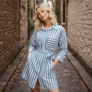 Robe Kimono Rayée Bleue