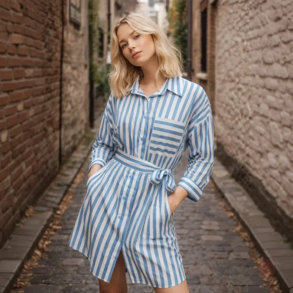 robe-kimono-chemise-rayee-bleue-1 Robe Kimono Rayée Bleue
