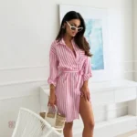 Robe Kimono Rayée Rose