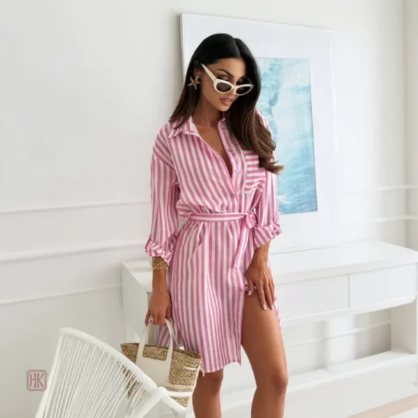 robe-kimono-chemise-rayee-rose-1 Robe Kimono Rayée Rose