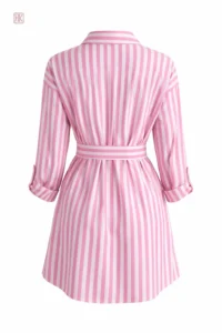 Vêtement féminin, robe légère rayée rose
