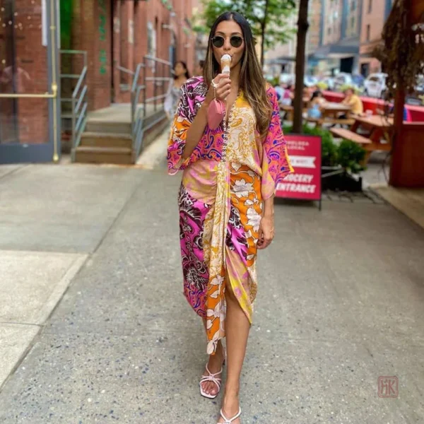Robe Kimono Colorée avec Fente