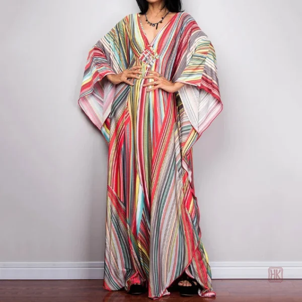 robe-kimono-coloree-a-rayures-1 Robe kimono colorée à rayures élégantes