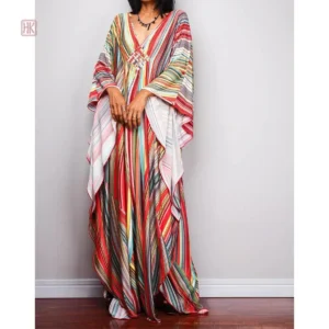 Robe kimono à rayures vibrantes pour un look tendance