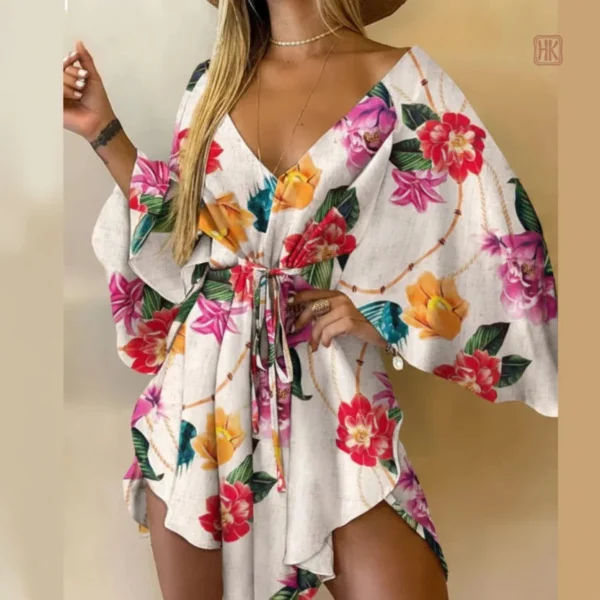 robe-kimono-courte-fleurie-1 Robe Kimono Fleurie Courte