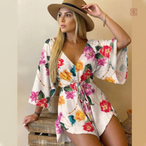 Vêtement Kimono avec Imprimé Fleuri