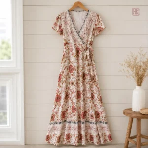 Vêtement kimono avec fleurs, style sophistiqué et féminin