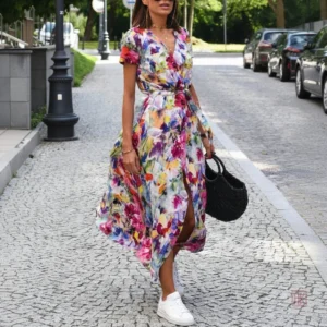 Robe kimono multicolore à motifs floraux