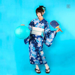 Robe Kimono Japonais Bleu pour femme