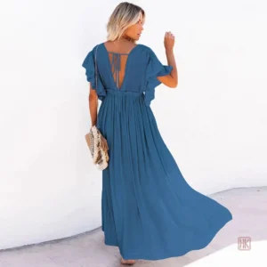 Robe fluide style kimono, couleur bleue