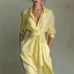 Robe longue style kimono avec motifs boho en jaune