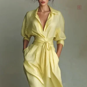 Robe longue style kimono avec motifs boho en jaune