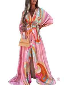 Maxi robe kimono rose élégante et fluide