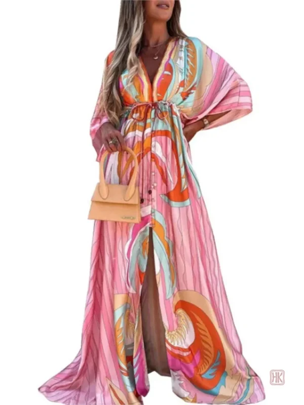 Maxi robe kimono rose élégante et fluide