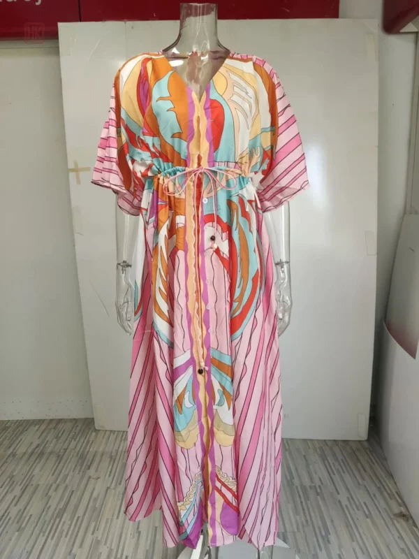 Robe longue style kimono en teinte rose douce