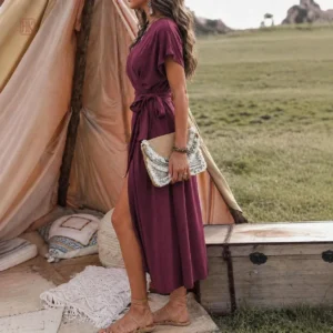 Robe Kimono avec lacets, style midi
