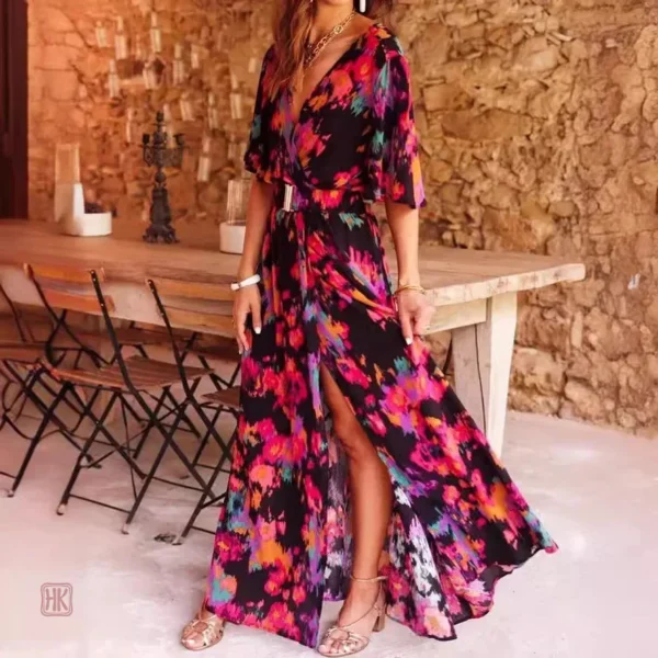 robe-kimono-noire-coloree-1 Robe Kimono Noire avec motifs colorés