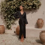 Robe Kimono Élégante Satinée Noire