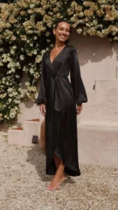 Robe Kimono Noire en Satin