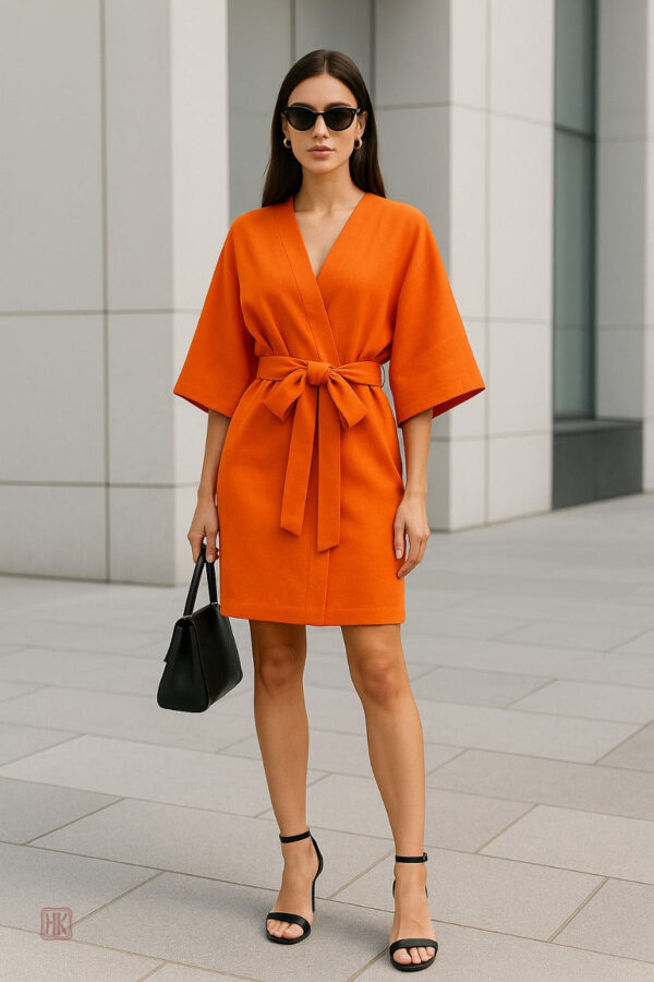 Robe kimono en orange vif, style décontracté