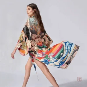 Robe Kimono Plage avec motif de vagues