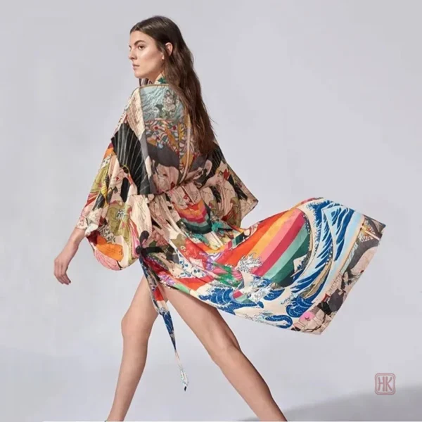 robe-kimono-plage-vagues-1 Robe Kimono Plage avec motif de vagues