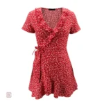 Robe kimono estivale à fleurs rouge