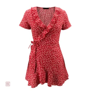 Robe kimono estivale à fleurs rouge