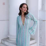 Robe kimono tricotée bleue élégante et confortable
