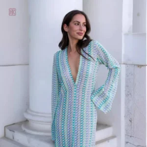 Robe kimono tricotée bleue élégante et confortable