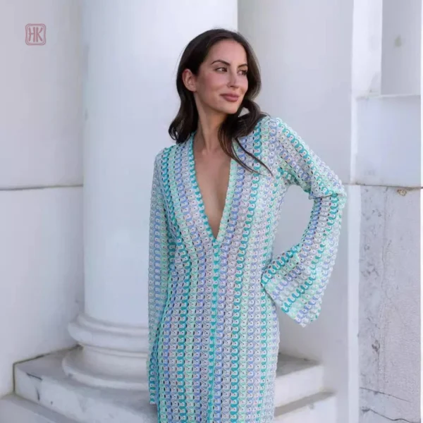 Robe kimono tricotée bleue élégante et confortable