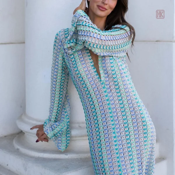 Kimono en tricot bleu pour une allure décontractée