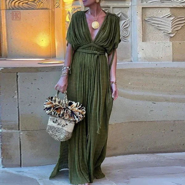 robe-kimono-verte-maxi-legere-1 Robe Kimono Verte Maxi Légère