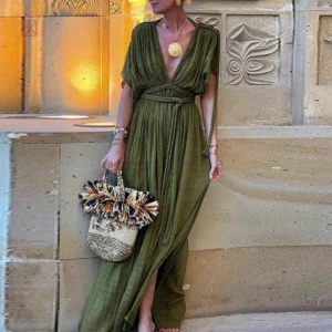 Robe Kimono Maxi Légère en vert, style fluide et élégant