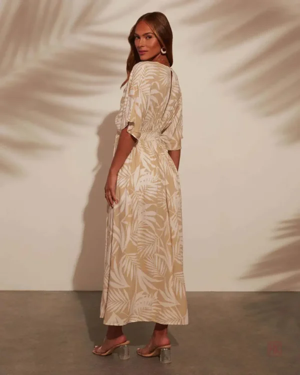 Vêtement léger Kimono beige à motifs naturels