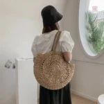 Sac d'été rond en paille pour femme tendance
