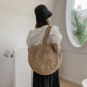 Sac d'été rond en paille pour femme tendance